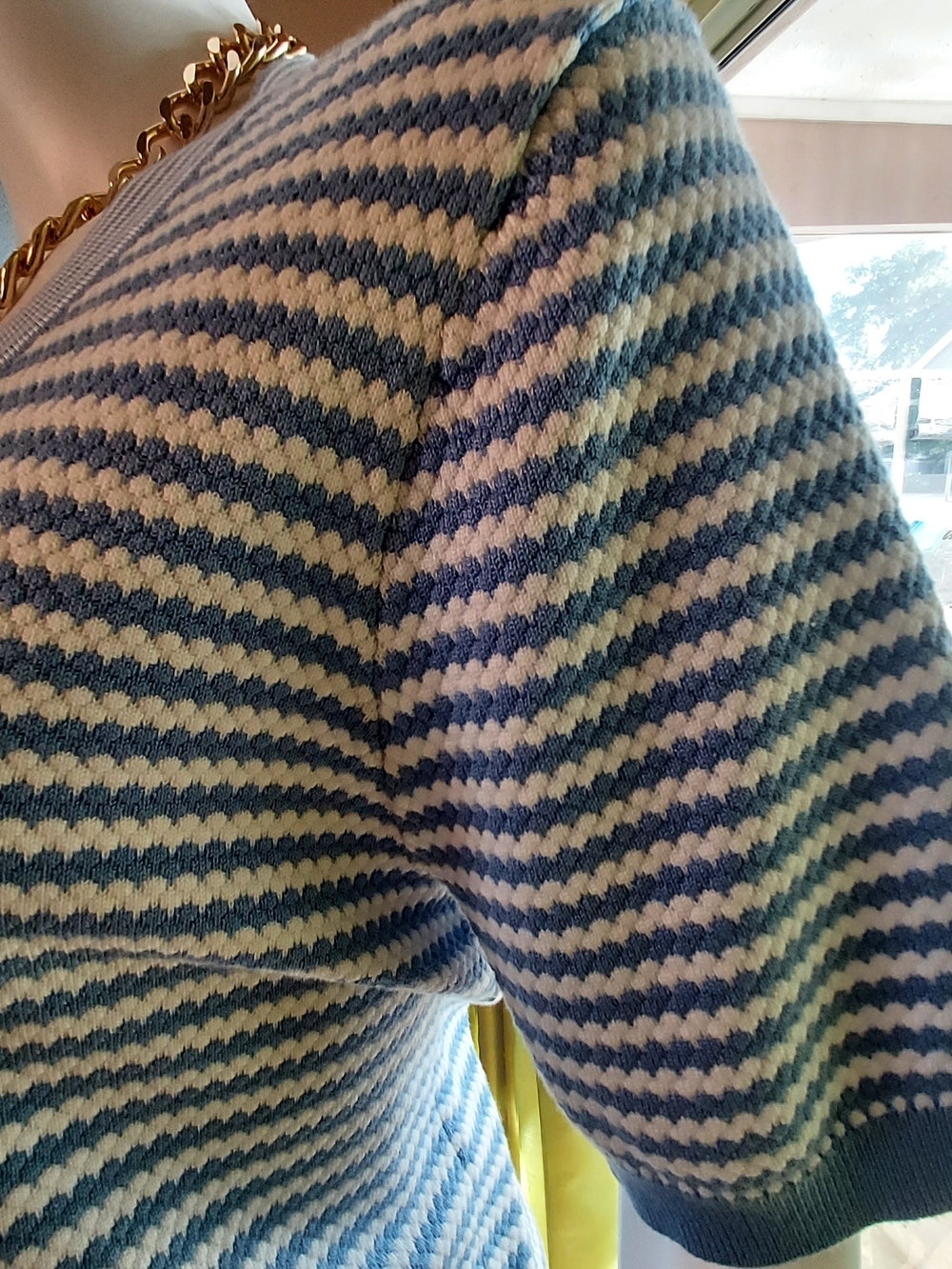 Adrianna Papell Blue & White Striped Short-Sleeve Sweater with Bow Accents - Picture 3 of 12